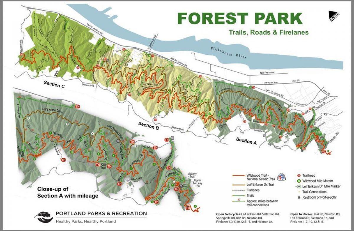 نقشه پارک جنگلی پورتلند اورگان