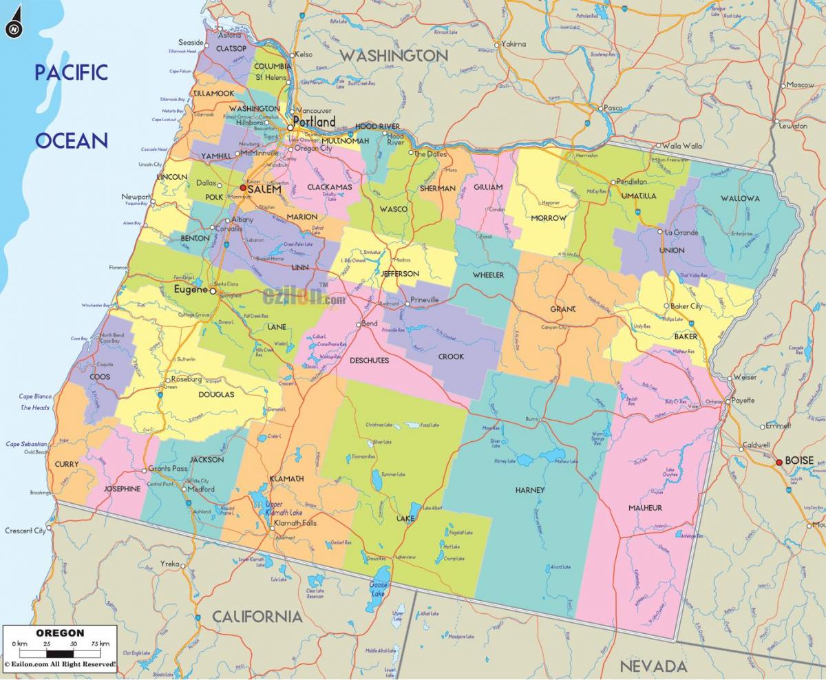 پورتلند اورگان نقشه شهرستان